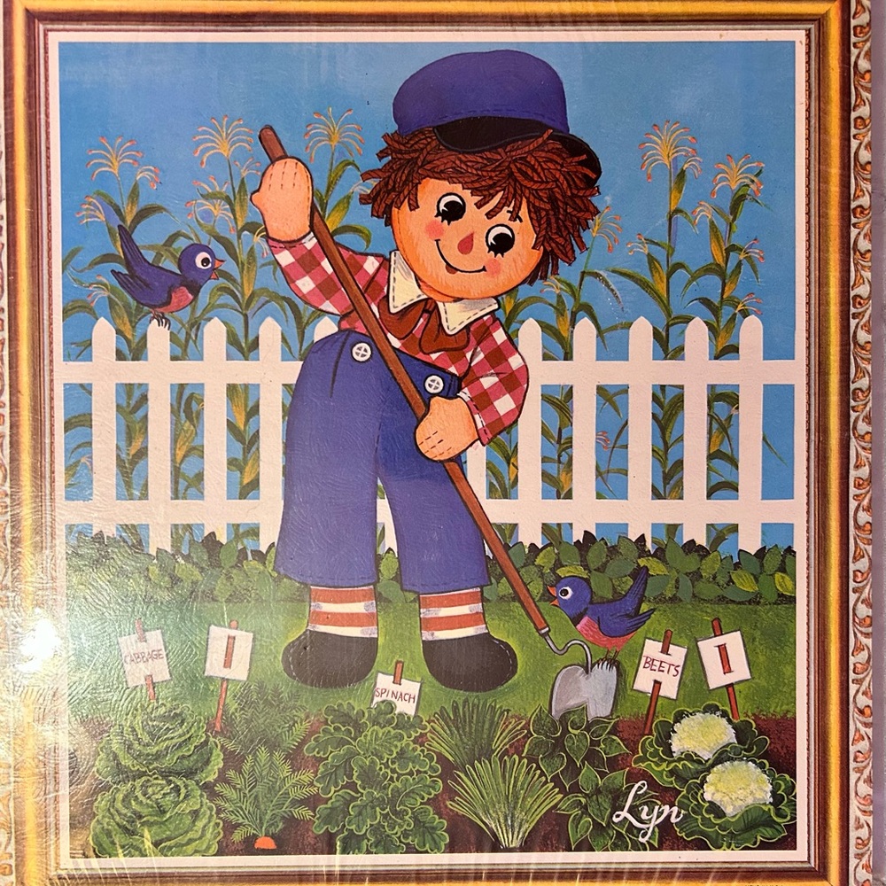 Charming Farm Boy Illustration with Blue and Red Accents